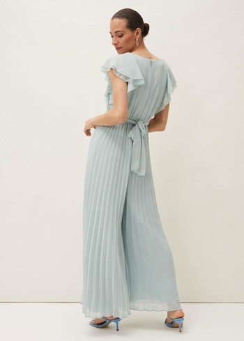 Phase Eight Hallie Pleated Wide Leg Jumpsuit Turquoise Australia | EZ2497085